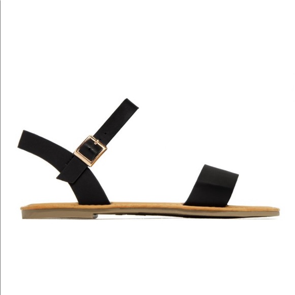 Black Strappy Flat Sandals - Picture 4 of 8